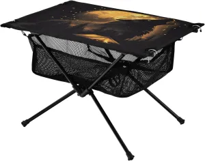 Camping Table Lightweight Portable Folding Table with Mesh Storage Net Starry Sky Galaxy Wolf Ideal for Camping Hiking Beach Picnic Travel Backyard