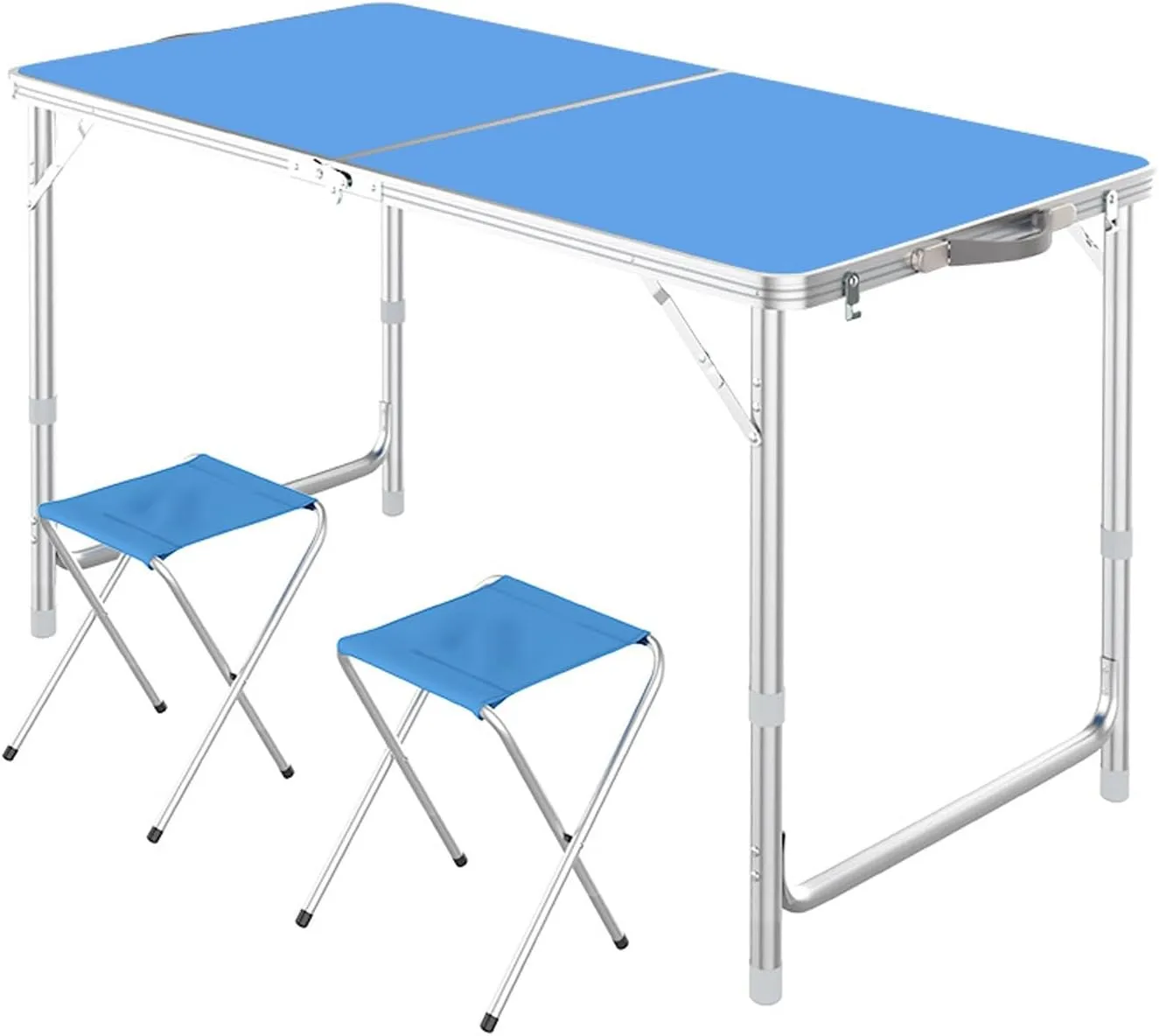Camping Tables, Camp Tables Portable Foldable, Adjustable 47.2" Aluminum Folding Table for Picnic/Camping/Grilling (Color : Blue 2 Chairs)