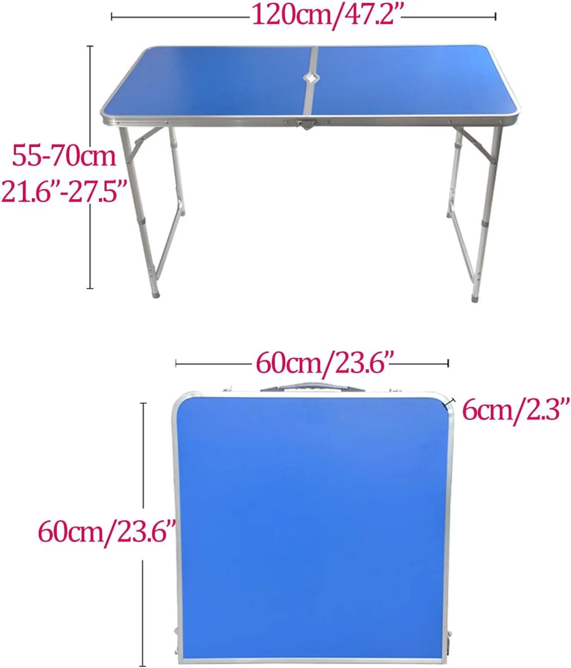 Camping Tables, Camp Tables Portable Foldable, Adjustable 47.2" Aluminum Folding Table for Picnic/Camping/Grilling (Color : Blue 2 Chairs)