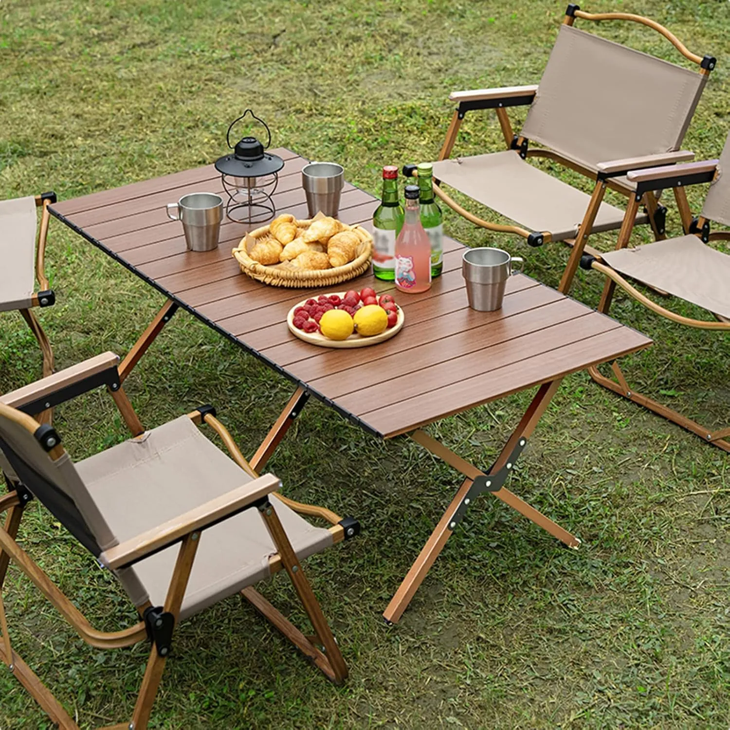 Camping Tables That Fold Up Picnic Table Folding Portable Table Carbon Steel with Roll Up Top Sturdy Portable Camp Table for Outdoor Picnic Travel