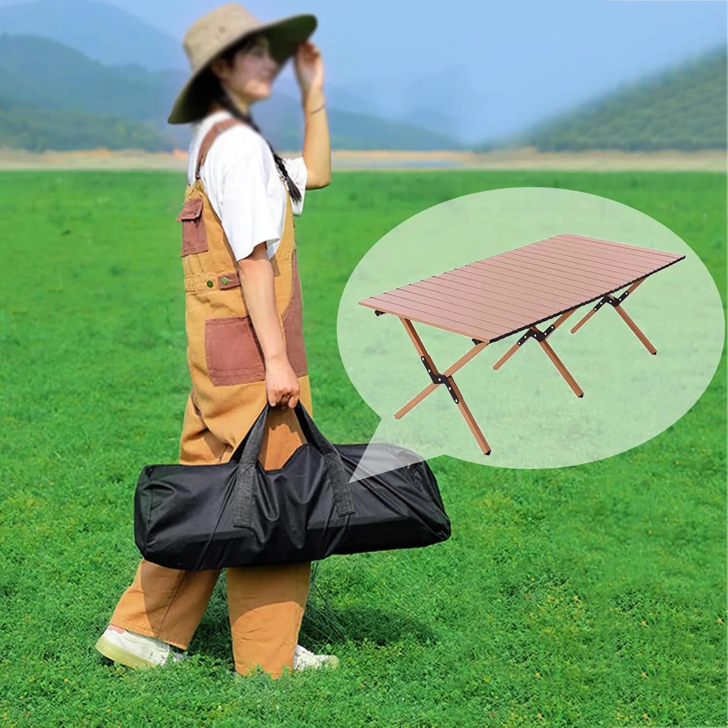 Camping Tables That Fold Up Picnic Table Folding Portable Table Carbon Steel with Roll Up Top Sturdy Portable Camp Table for Outdoor Picnic Travel