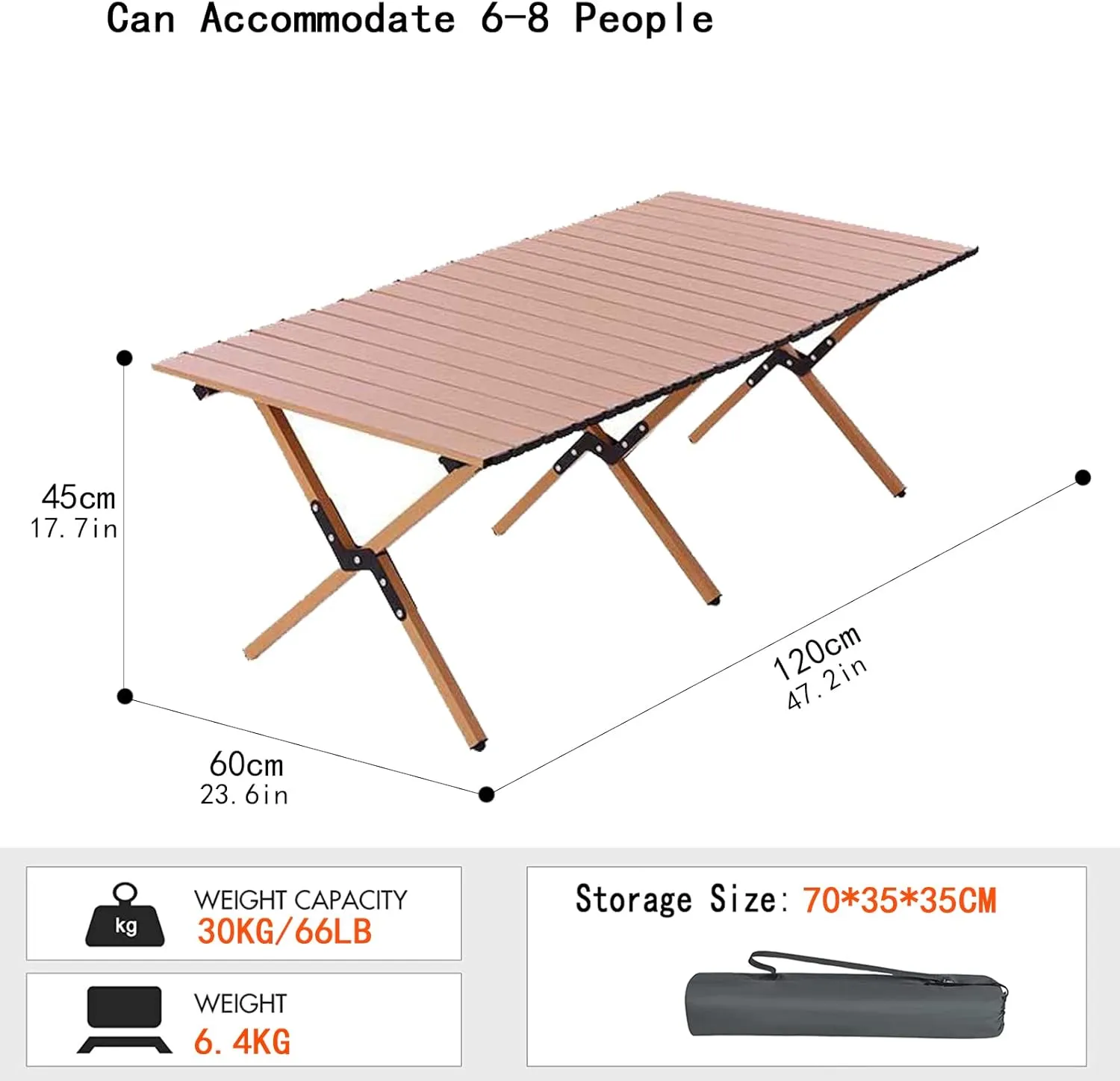 Camping Tables That Fold Up Picnic Table Folding Portable Table Carbon Steel with Roll Up Top Sturdy Portable Camp Table for Outdoor Picnic Travel