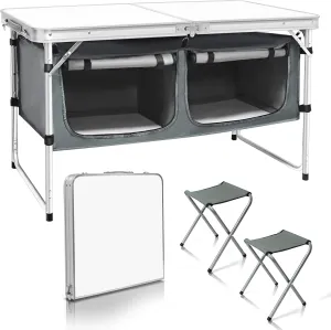 CampLand Outdoor Folding Table Aluminum Lightweight Height Adjustable with Storage Organizer for BBQ, Party, Camping