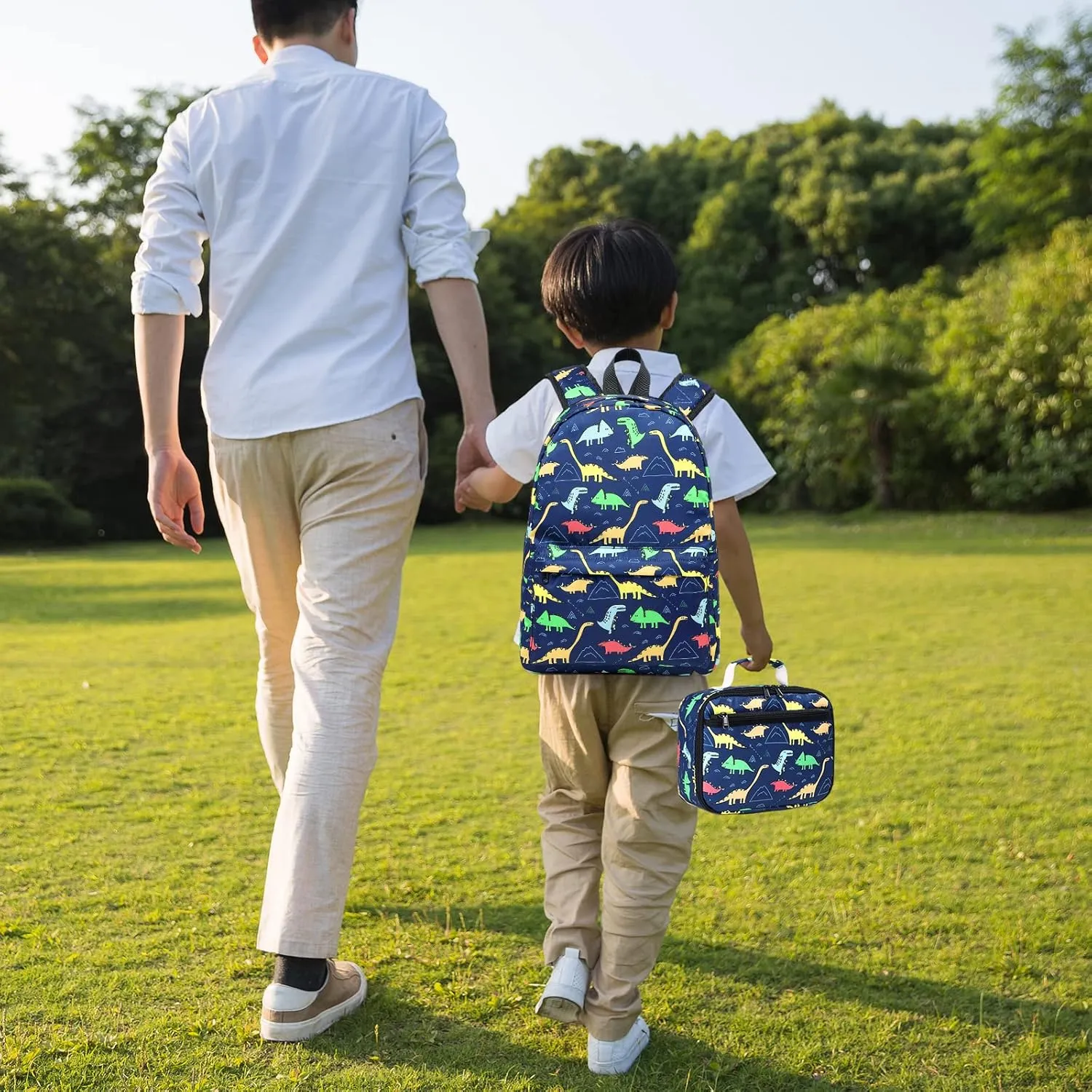 CAMTOP Backpack for Kids, Boys Preschool Backpack with Lunch Box Toddler Kindergarten School Bookbag Set (4-7Years,Dino-Navy Blue, 15/''(L)x11.8/''(H)*5.1/''(W))