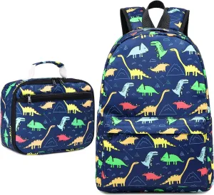 CAMTOP Backpack for Kids, Boys Preschool Backpack with Lunch Box Toddler Kindergarten School Bookbag Set (4-7Years,Dino-Navy Blue, 15/''(L)x11.8/''(H)*5.1/''(W))