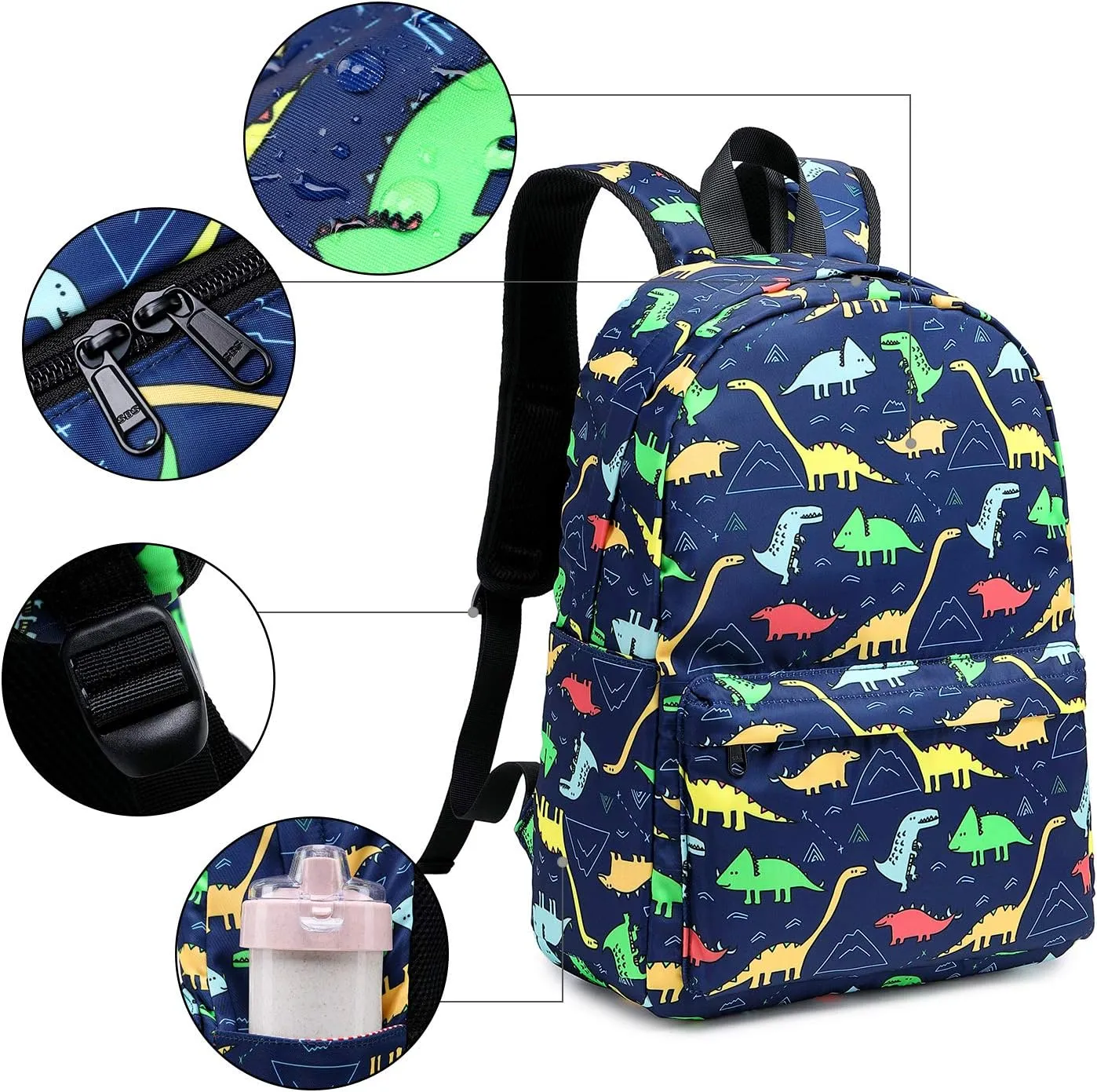 CAMTOP Backpack for Kids, Boys Preschool Backpack with Lunch Box Toddler Kindergarten School Bookbag Set (4-7Years,Dino-Navy Blue, 15/''(L)x11.8/''(H)*5.1/''(W))