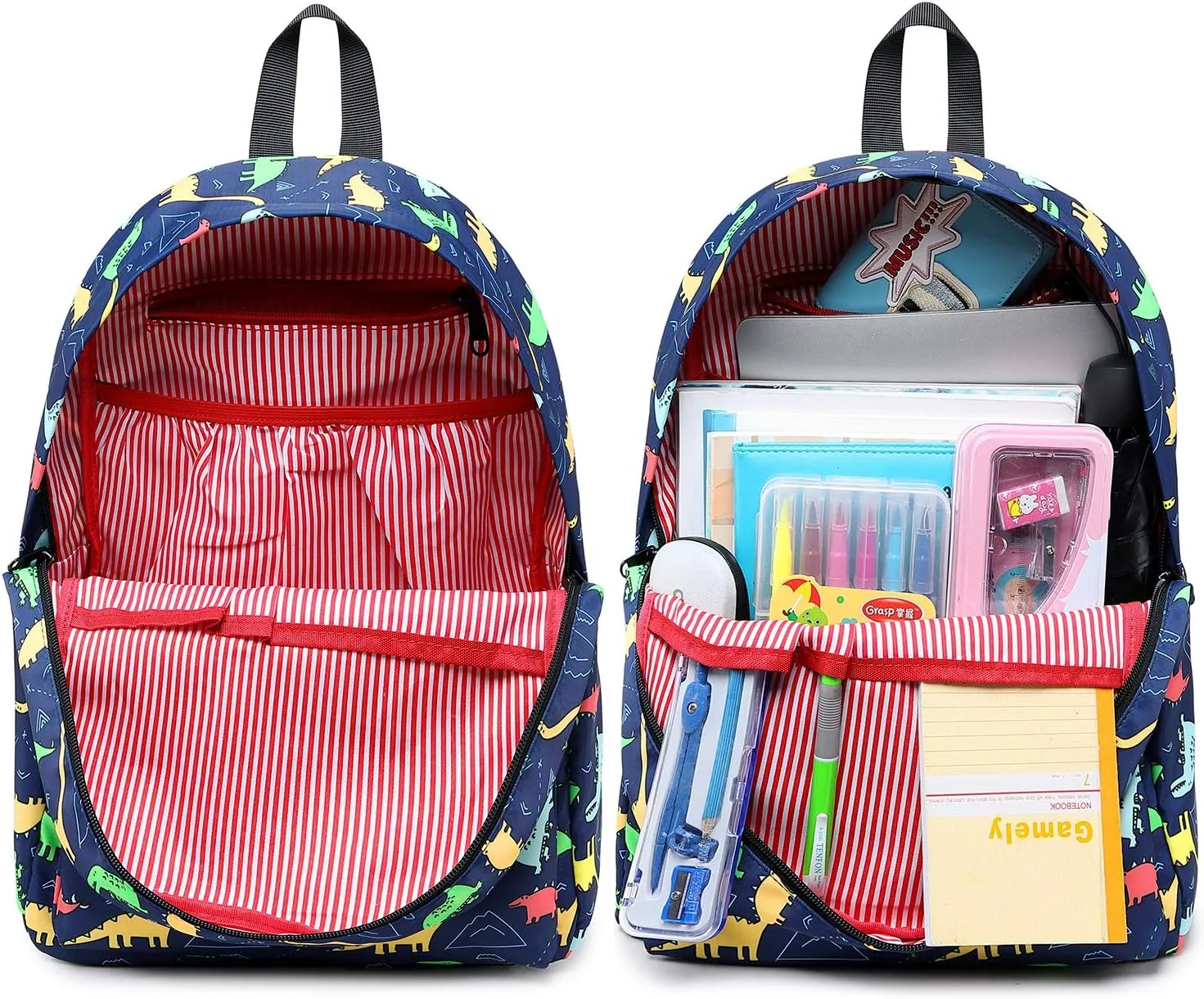 CAMTOP Backpack for Kids, Boys Preschool Backpack with Lunch Box Toddler Kindergarten School Bookbag Set (4-7Years,Dino-Navy Blue, 15/''(L)x11.8/''(H)*5.1/''(W))