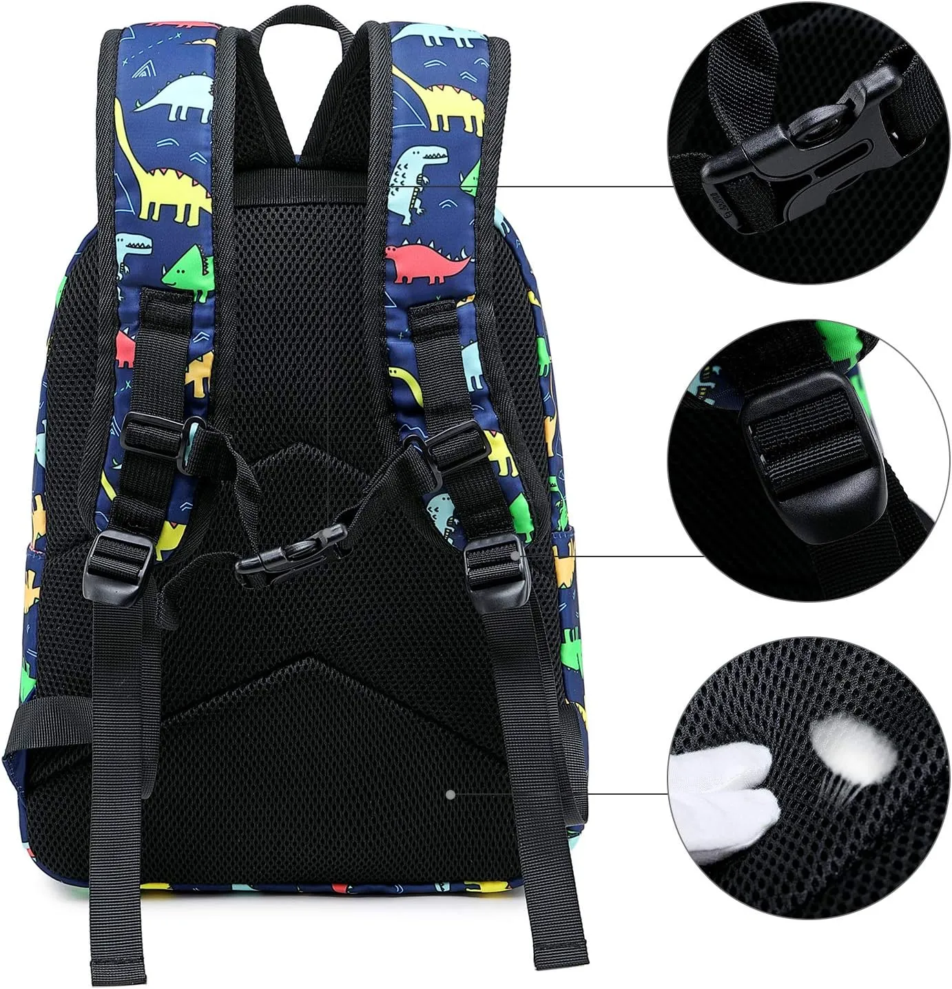 CAMTOP Backpack for Kids, Boys Preschool Backpack with Lunch Box Toddler Kindergarten School Bookbag Set (4-7Years,Dino-Navy Blue, 15/''(L)x11.8/''(H)*5.1/''(W))