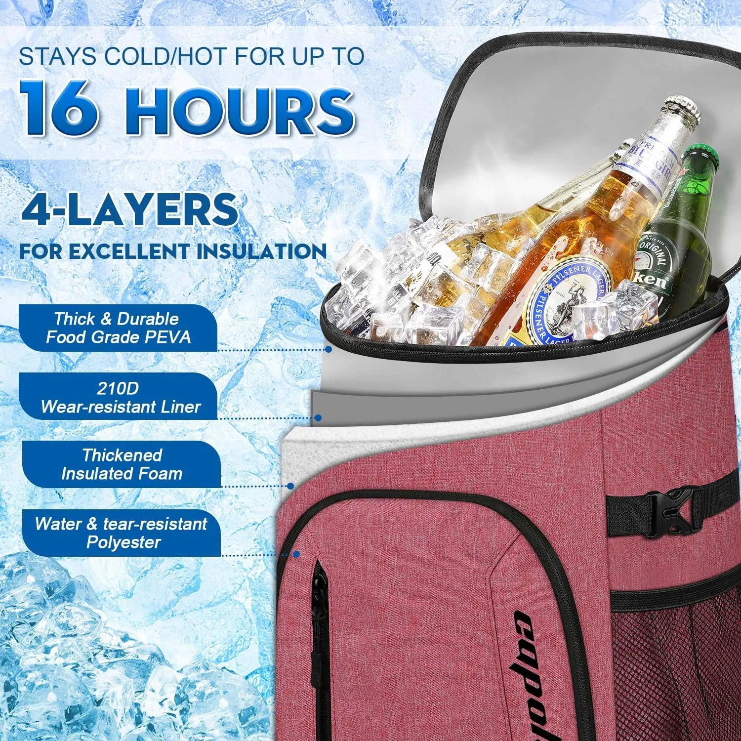 Capolo Cooler Backpack 30/45 Cans, Insulated Thermal Bag Beverage Soft Cooler Lunch Camping Travel Picnic Hiking for Men Women