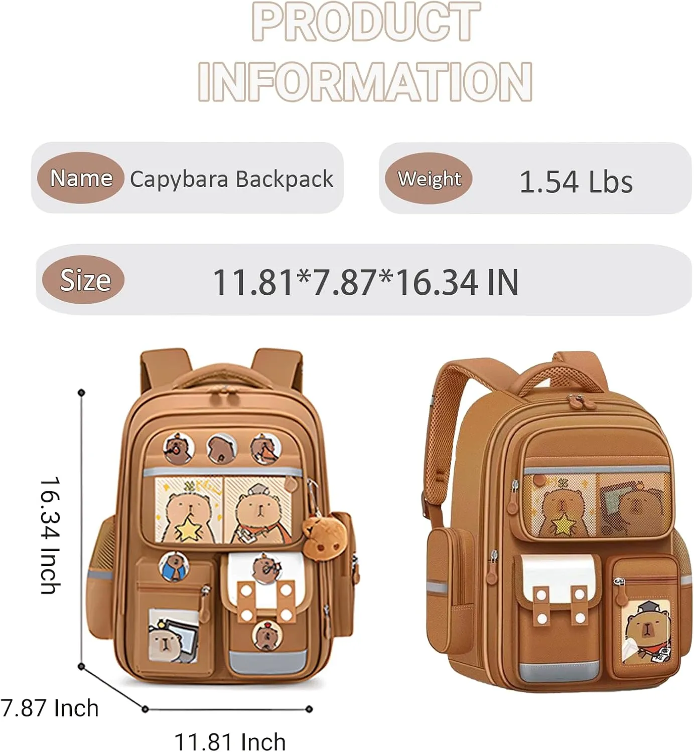 Capybara Backpack Mochila Capybara Cute Kawaii Kapibara Daypack Funny Going Out Cartoon Laptop Travel Casual Bag(Black,Medium)