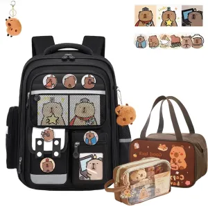 Capybara Backpack Mochila Capybara Cute Kawaii Kapibara Daypack Funny Going Out Cartoon Laptop Travel Casual Bag(Black,Medium)
