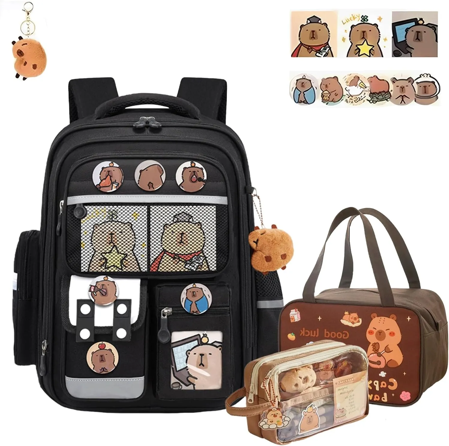 Capybara Backpack Mochila Capybara Cute Kawaii Kapibara Daypack Funny Going Out Cartoon Laptop Travel Casual Bag(Black,Medium)