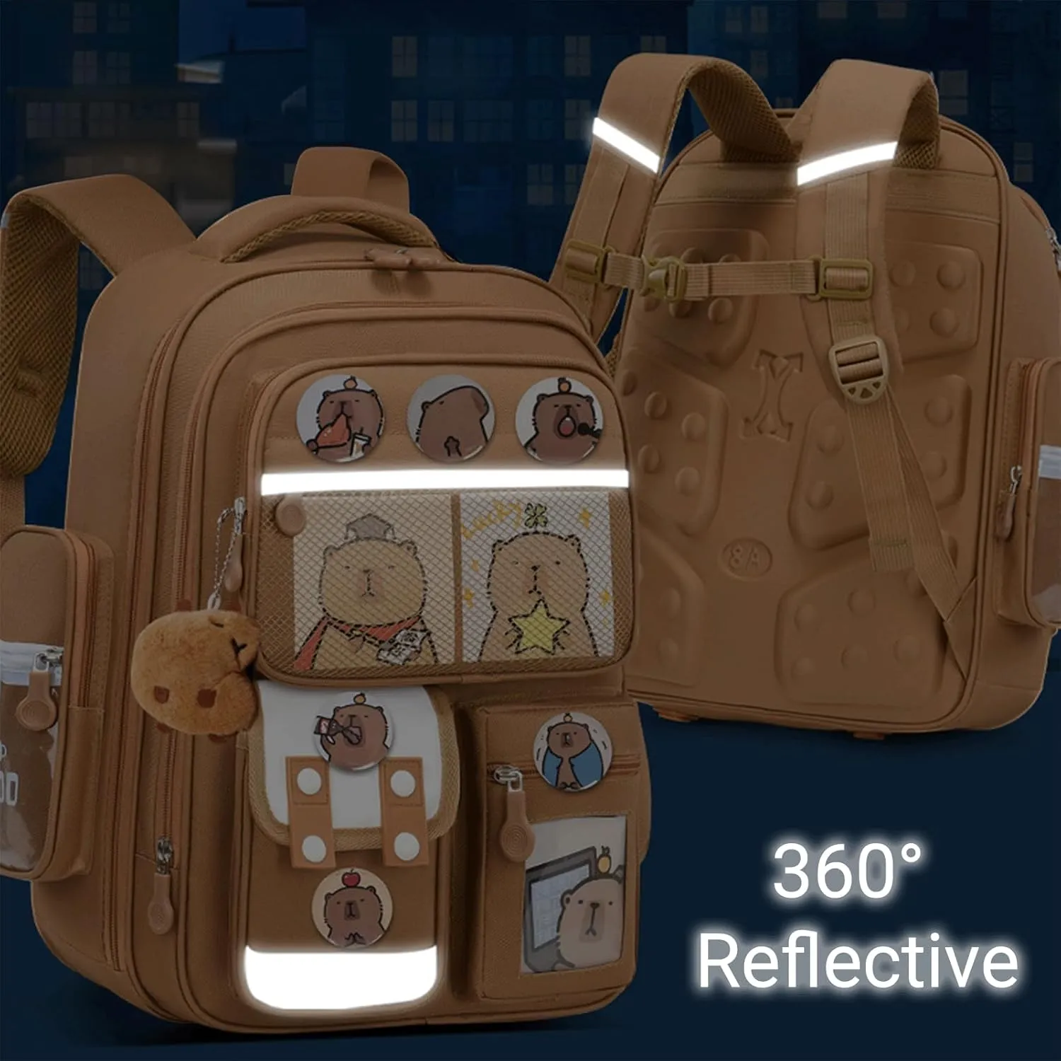 Capybara Backpack Mochila Capybara Cute Kawaii Kapibara Daypack Funny Going Out Cartoon Laptop Travel Casual Bag(Black,Medium)