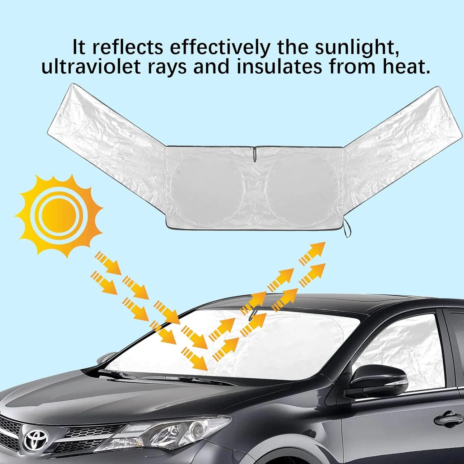 Car Sun Shade Windshield,Sunshade for Car Window,Front and Side Sun Visor for Windshield,Sun Screen Blocker Heat and UV Rays,Automotive Protector(Silver - Black, Small(56x 28 inches))