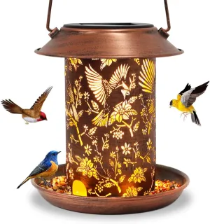 Cardinal Solar Bird Feeder for Outdoors Hanging Solar Lanterns Waterproof Metal Wild Bird Feeders Garden Outside Yard Decor Christmas Birthday Gifts for Women Mom