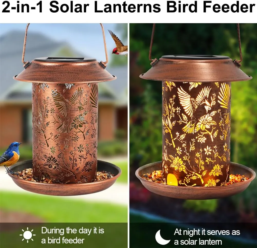 Cardinal Solar Bird Feeder for Outdoors Hanging Solar Lanterns Waterproof Metal Wild Bird Feeders Garden Outside Yard Decor Christmas Birthday Gifts for Women Mom