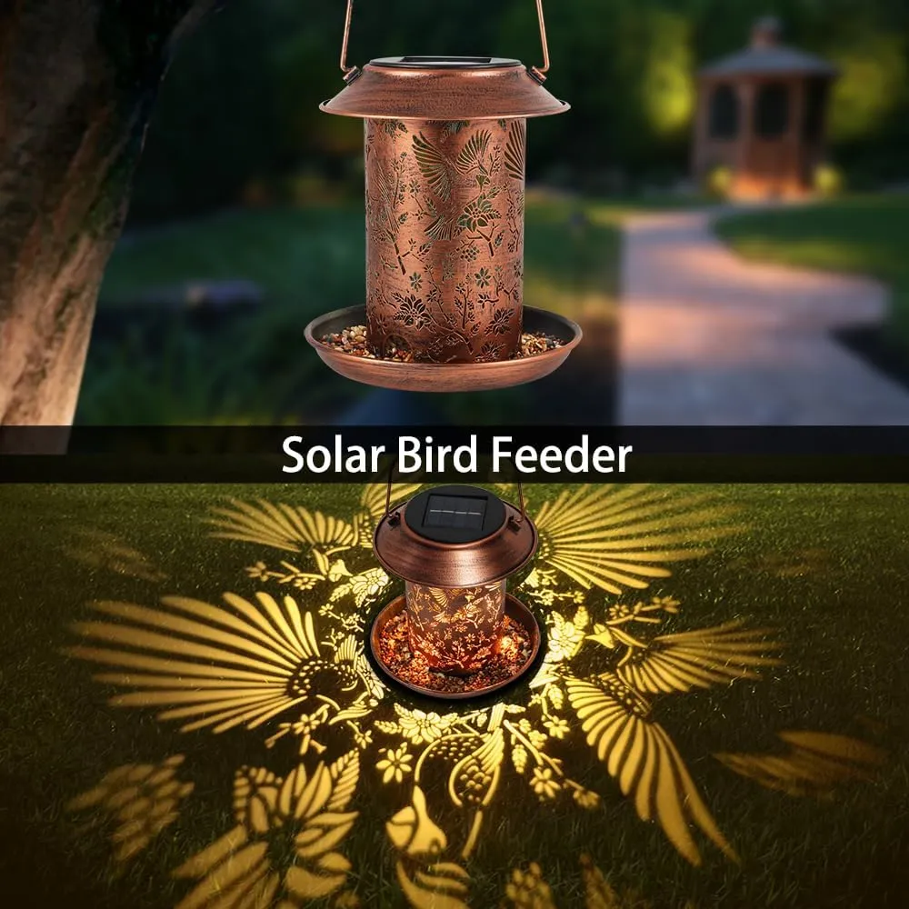Cardinal Solar Bird Feeder for Outdoors Hanging Solar Lanterns Waterproof Metal Wild Bird Feeders Garden Outside Yard Decor Christmas Birthday Gifts for Women Mom