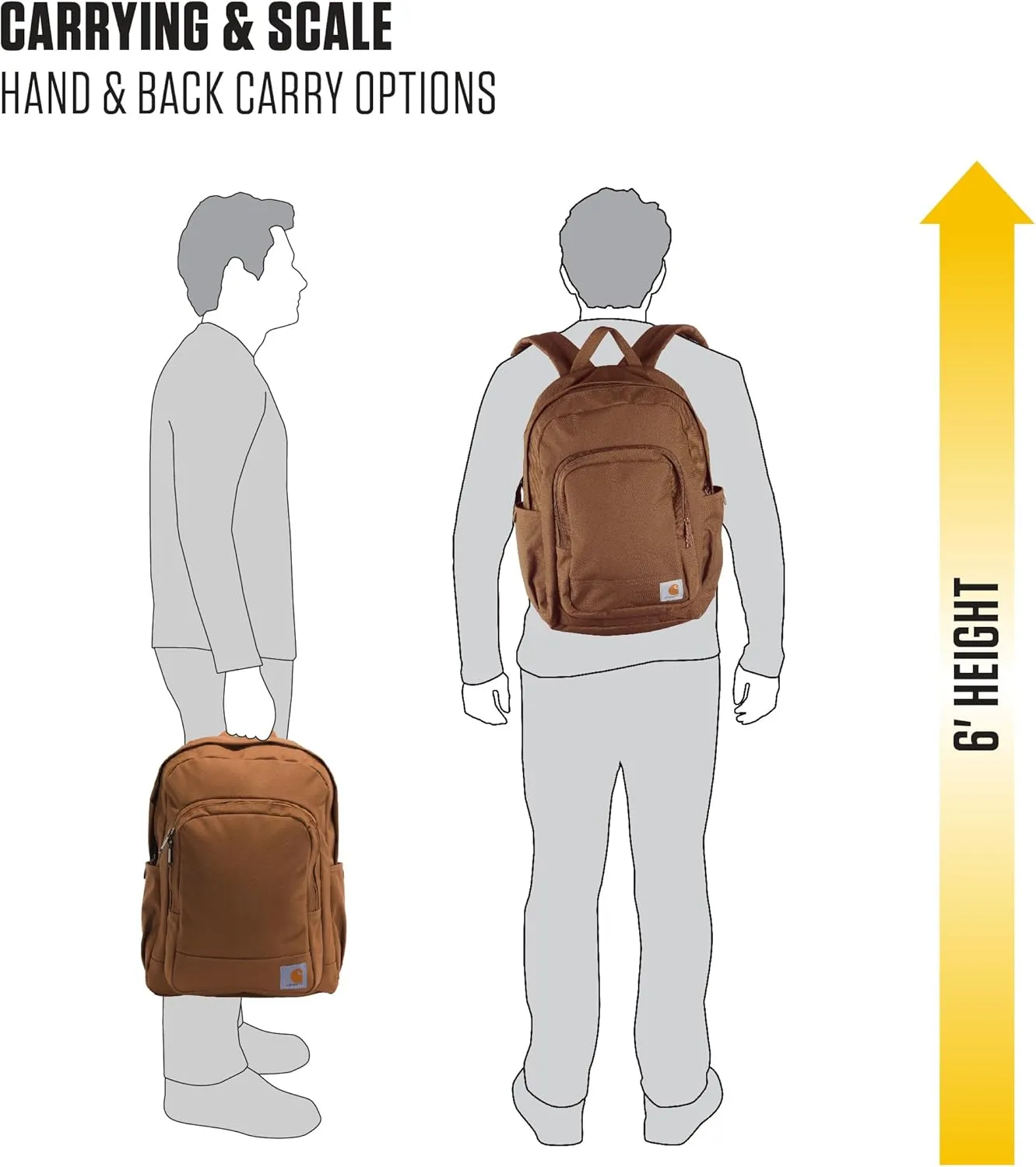 Carhartt 25L Classic Laptop Backpack, Durable Water-Resistant Pack W/ 15" Laptop Sleeve and Multiple Organizational Compartments, PFAS Free, Carhartt Brown