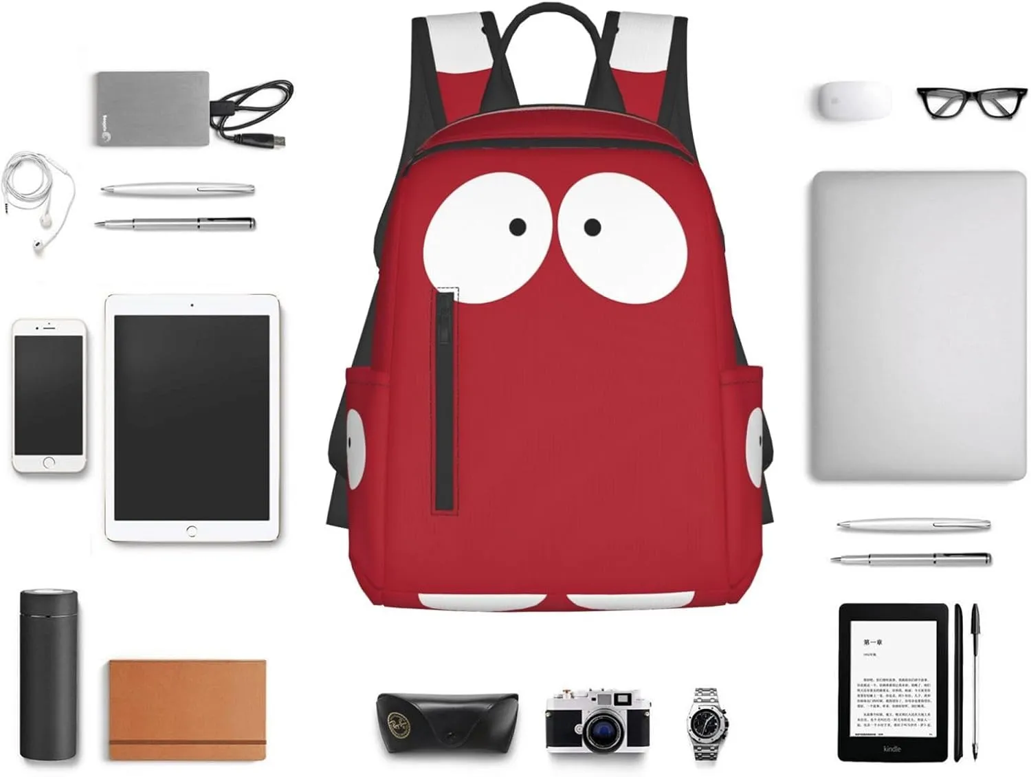 Cartoon Cute Eyes To Eyes Red Casual Backpacks Large Capacity Laptop Backpack Sports Rucksack Travel Daypack Adjustable Shoulder Strap Work Bag for Outdoor Camping