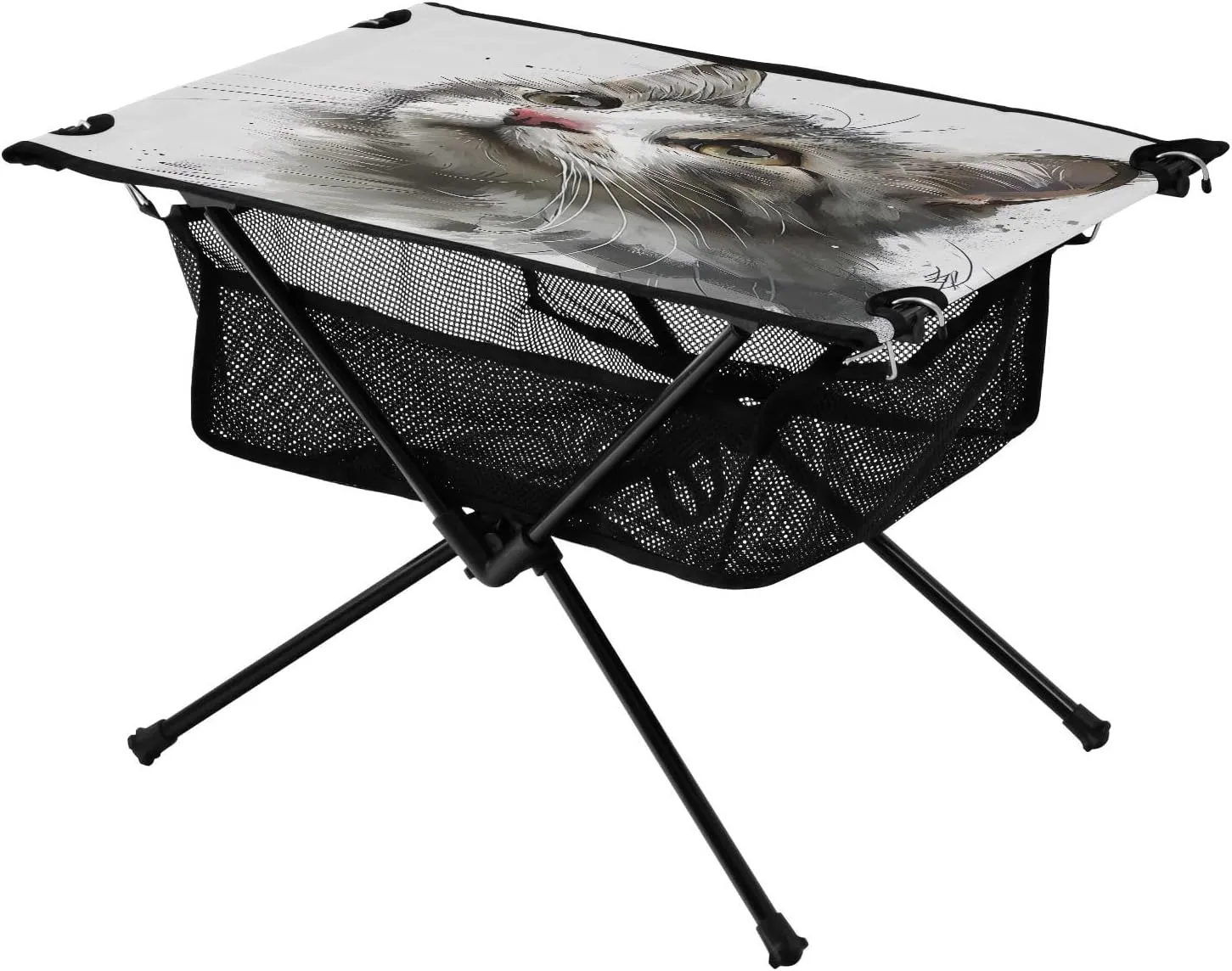 Cat Drawing Portable Folding Camping Table, Compact Lightweight Beach Table with Carrying Bag for Outdoor Picnics, BBQs, Camp