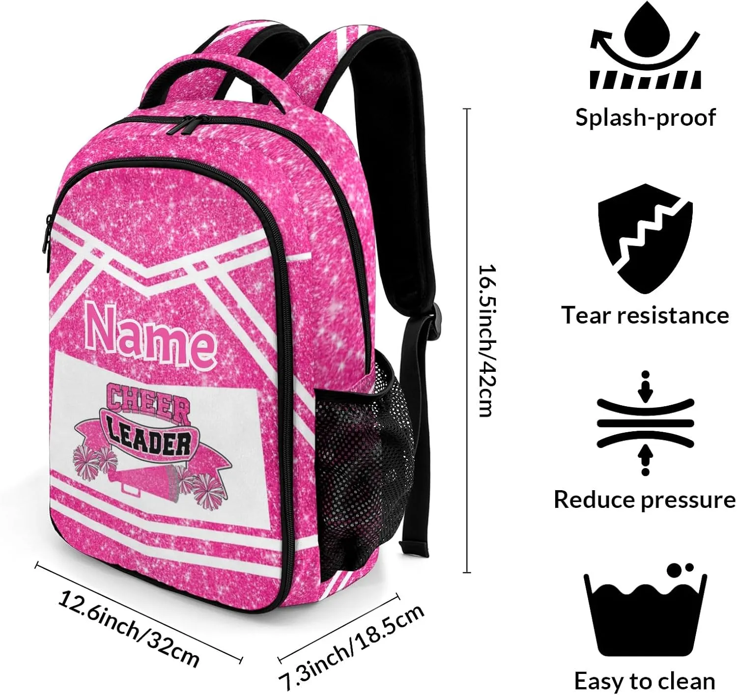 Cheer Cheerleaders Rose Red Backpack Shoulder Bag Travel Laptop Day Pack with Name for Gift