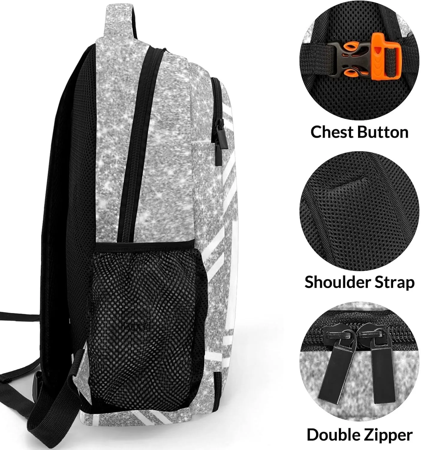 Cheer Cheerleaders Silver Large Capacity Shoulders Bag Daypacks for College Travel Work Hiking