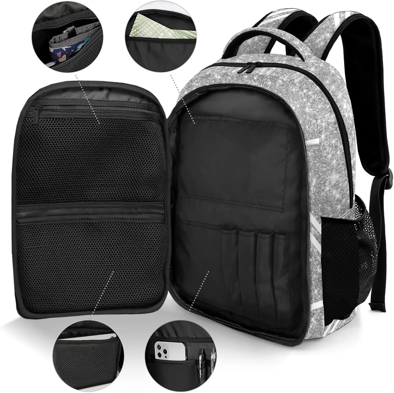 Cheer Cheerleaders Silver Large Capacity Shoulders Bag Daypacks for College Travel Work Hiking
