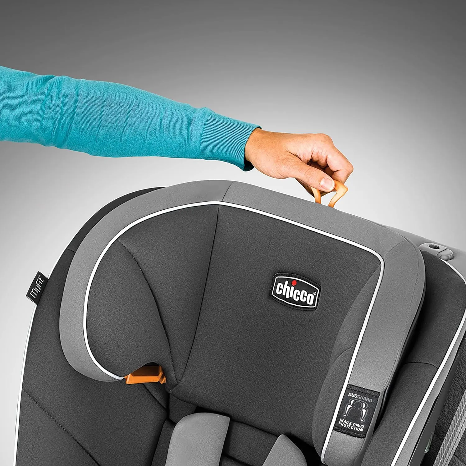 Chicco MyFit Harness   Booster Car Seat, 5-Point Harness and High Back Seat, For children 25-100 lbs. | Fathom/Grey/Blue