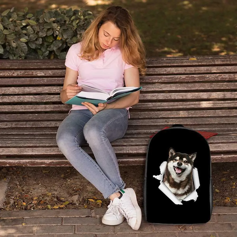 Chihuahua Backpack Daypack Lovely Dog Print Bookbag Laptop Bag For Work Travel Hiking 17 Inch Black Lightweight