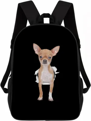Chihuahua Backpack Daypack Lovely Dog Print Bookbag Laptop Bag For Work Travel Hiking 17 Inch Black Lightweight