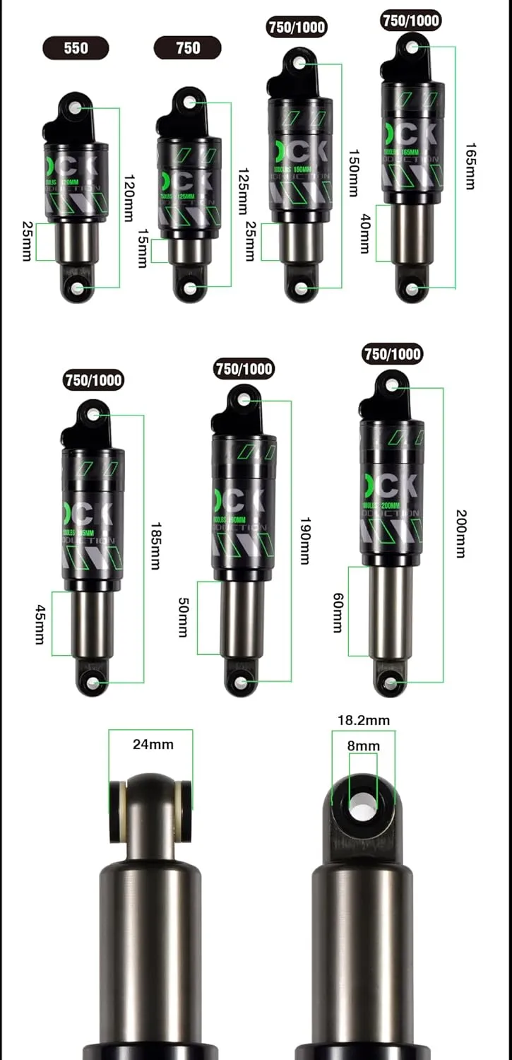 Chooee Mountain Bike Rear Shock absorber 120mm/125mm/150mm/165mm/185mm/190mm/200mm Bicycle Rear Suspension Shock Absorber 150mmx750lbs