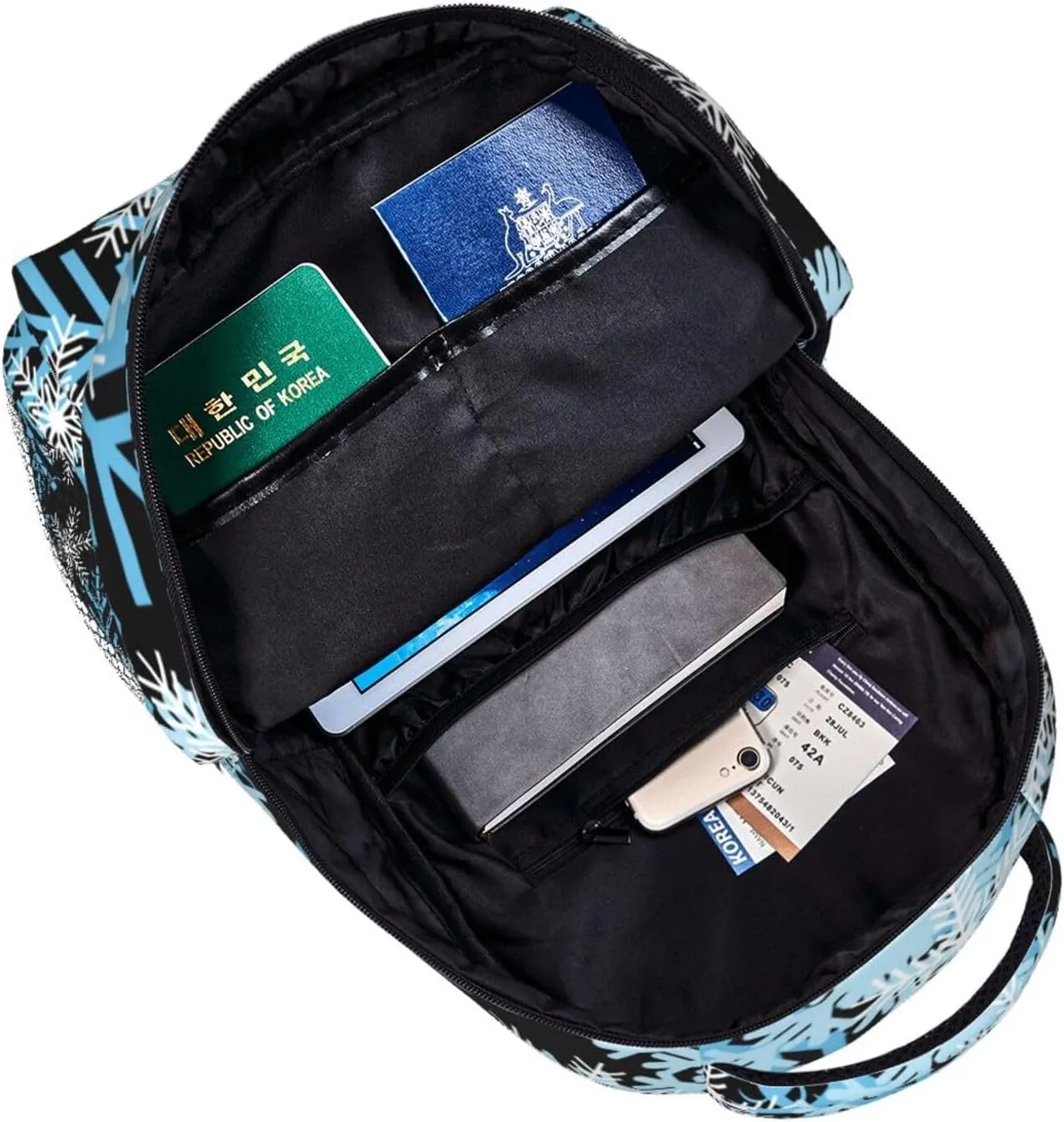 Christmas Snowflakes Blue Backpack Casual Laptop Backpack Lightweight Double Shoulder Bag Travel Daypack For Women Men