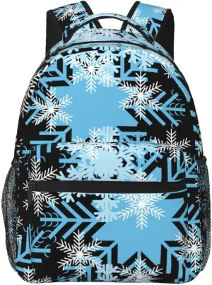 Christmas Snowflakes Blue Backpack Casual Laptop Backpack Lightweight Double Shoulder Bag Travel Daypack For Women Men