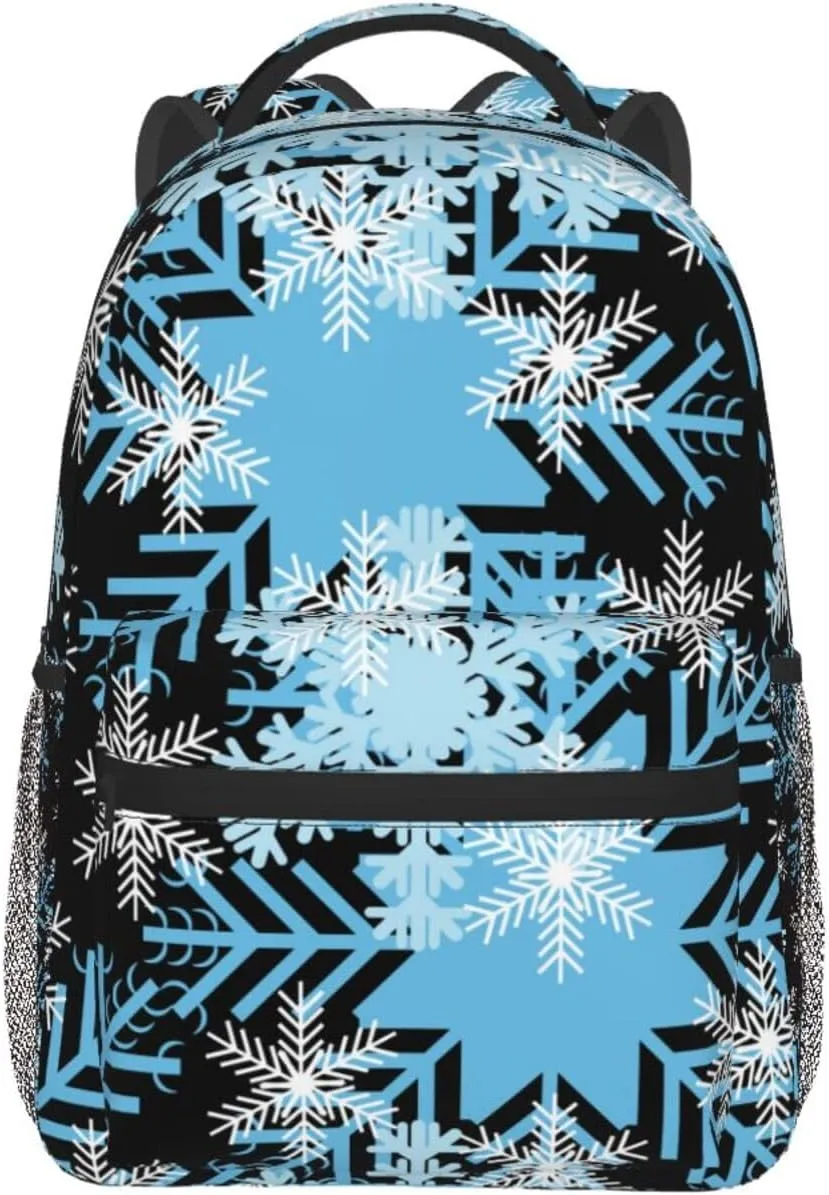 Christmas Snowflakes Blue Backpack Casual Laptop Backpack Lightweight Double Shoulder Bag Travel Daypack For Women Men