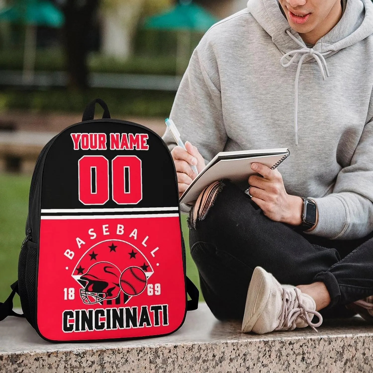 Cincinnati Backpack Custom 17Inch Shoulder Bag Gift for Men Women Boy Girl Personalized Name Number Laptop Travel Bag