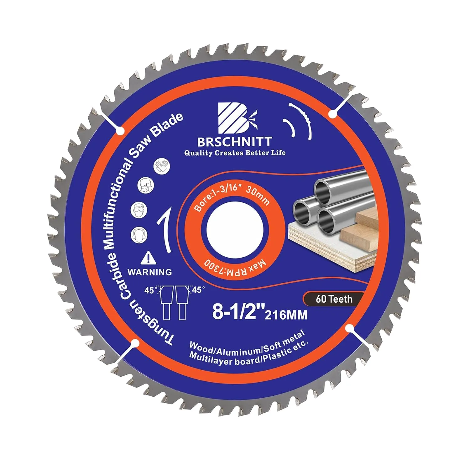 Circular Saw Blade 8-1/2 in 60T with 30mm Arbor, Carbide Tipped Teeth, TCT Saw Blades for Cutting Various Wood, Aluminium,Copper,and Composite Materials