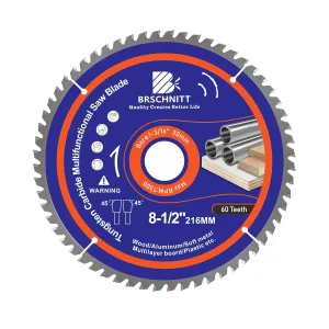 Circular Saw Blade 8-1/2 in 60T with 30mm Arbor, Carbide Tipped Teeth, TCT Saw Blades for Cutting Various Wood, Aluminium,Copper,and Composite Materials
