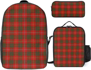 Clan Bruce Tartan Plaid 17 Inch Backpack Diagonal Lunch Bag Pencil Case Set Unisex