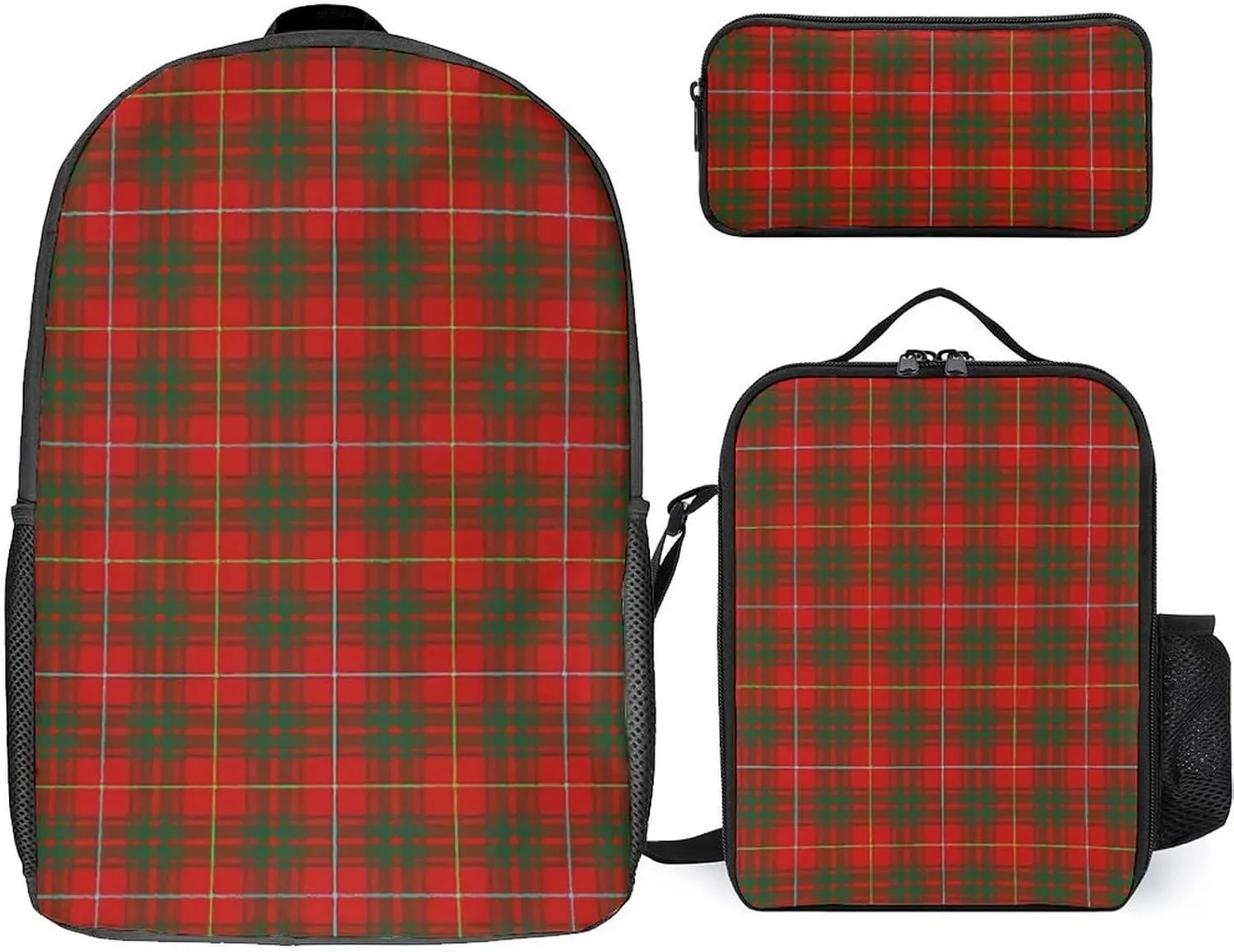 Clan Bruce Tartan Plaid 17 Inch Backpack Diagonal Lunch Bag Pencil Case Set Unisex