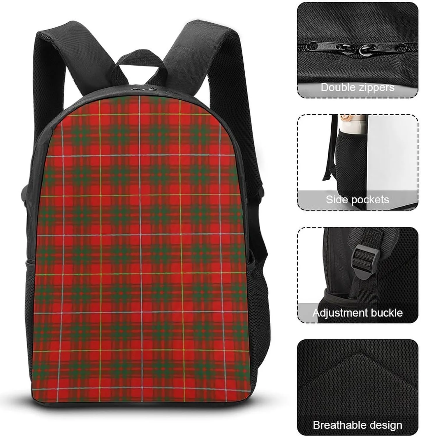 Clan Bruce Tartan Plaid 17 Inch Backpack Diagonal Lunch Bag Pencil Case Set Unisex