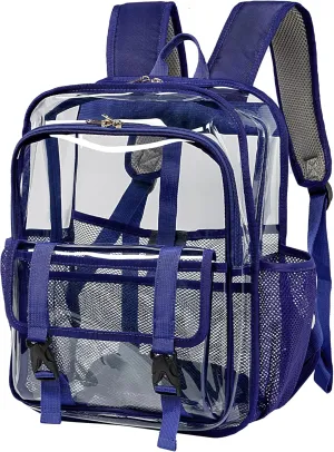 Clear Backpack, 15 inch Heavy Duty See Through Backpack for Boys and Girls Clear Book Bag with Multi-pockets, Navy Blue