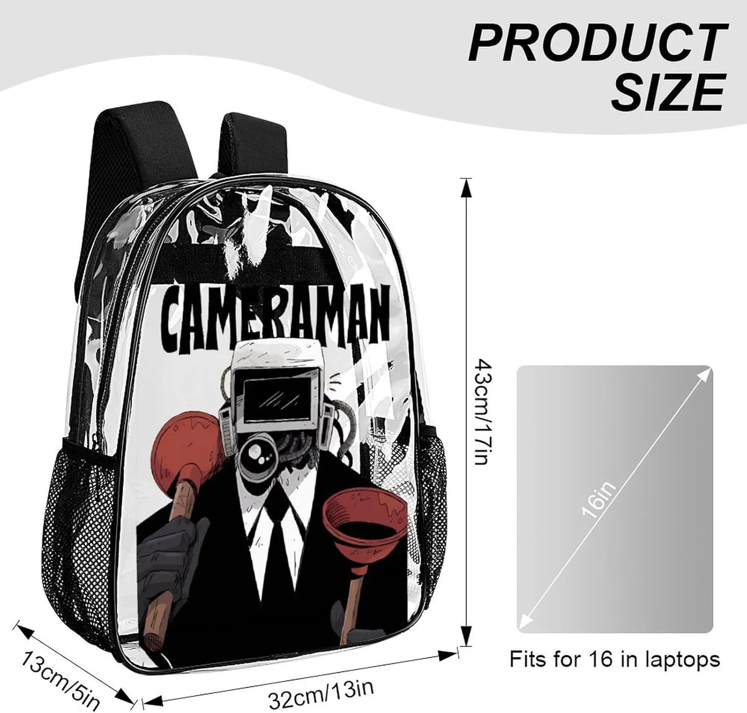 Clear Backpack Heavy Duty PVC Transparent Funny Toi-let Backpack 17"" Large Capacity See Through Bag for Travel, 43x32x13cm, Style-5