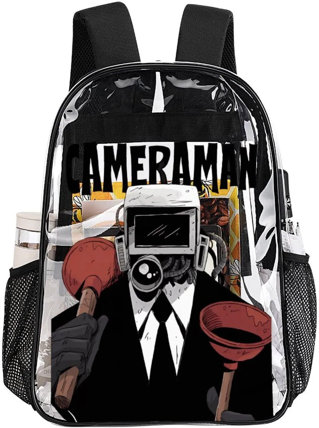 Clear Backpack Heavy Duty PVC Transparent Funny Toi-let Backpack 17"" Large Capacity See Through Bag for Travel, 43x32x13cm, Style-5