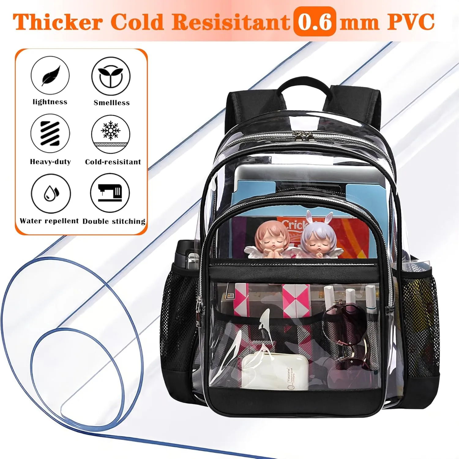 Clear Backpack, Heavy Duty See Through Backpack, Large Bag for School, College, Work, Travel, Security - Pink