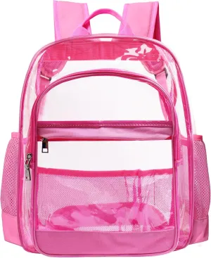 Clear Backpack, Heavy Duty See Through Backpack, Large Bag for School, College, Work, Travel, Security - Pink