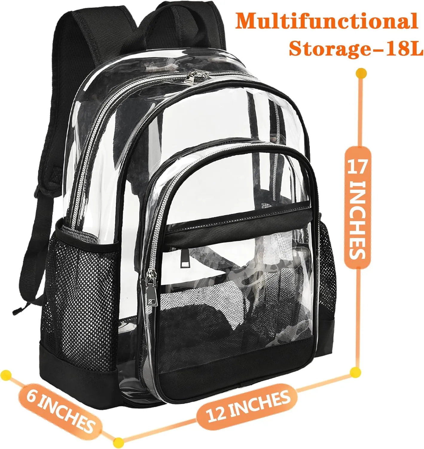 Clear Backpack, Heavy Duty See Through Backpack, Large Bag for School, College, Work, Travel, Security - Pink