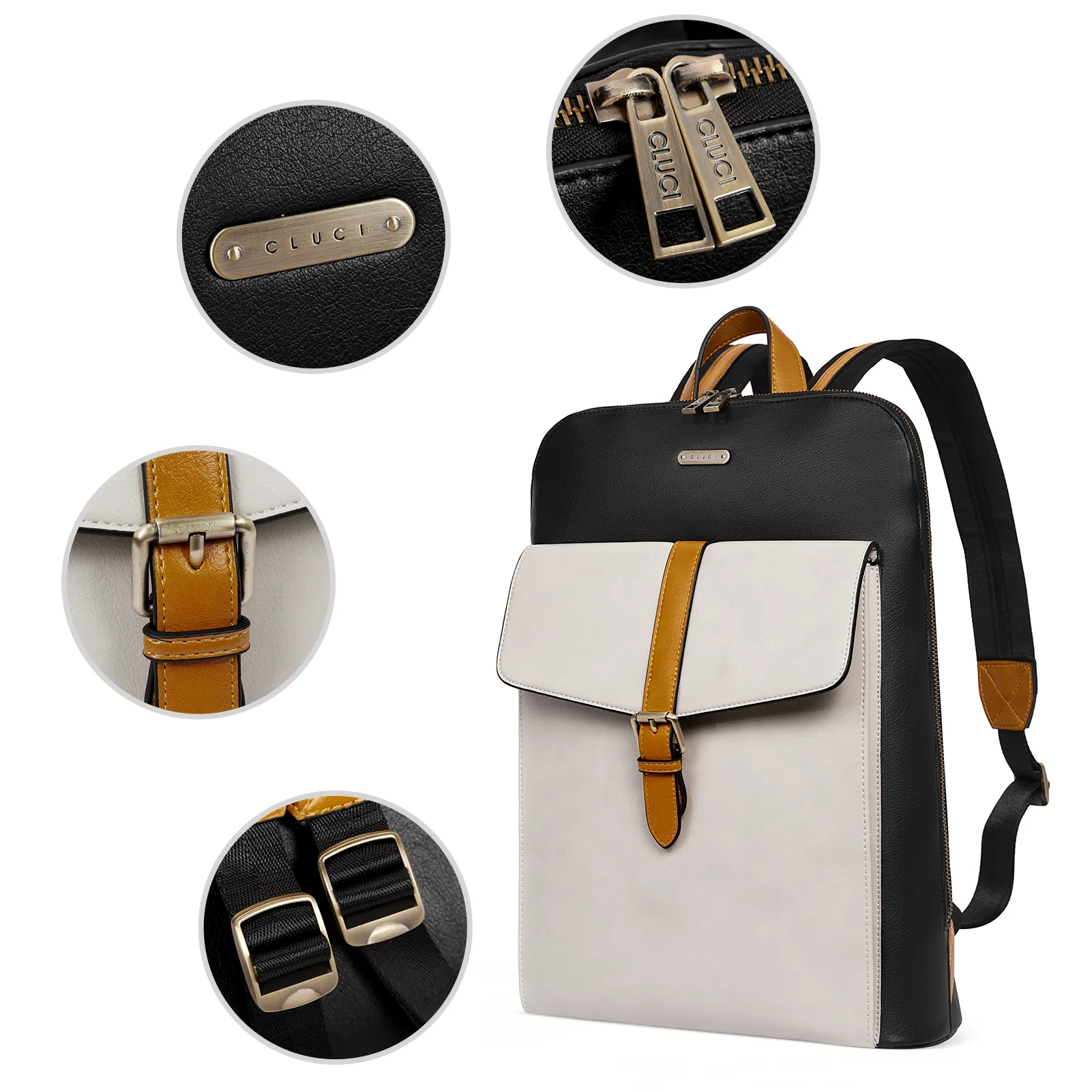 CLUCI Leather Laptop Backpack for Women 15.6 inch Computer Backpack Stylish Travel Backpack Purse for Women Work Daypack Bag