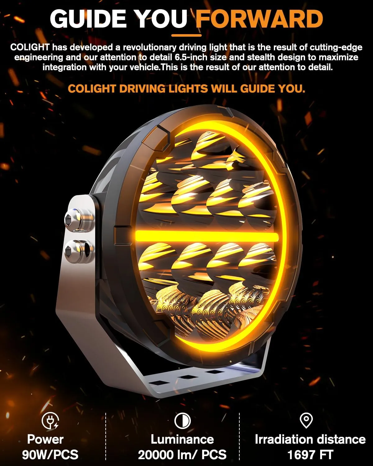 CO LIGHT 6.5 Inch Round LED Offroad Lights With DRL 160W 35000LM Driving Spot Flood Combo Beam Pod for Front Bumper 12V