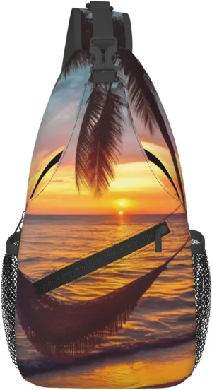 Coconut Beach Sunset Hammock Sling Backpack Cross Chest Bag Travel Crossbody Bags for Men Women Fashion Daypack