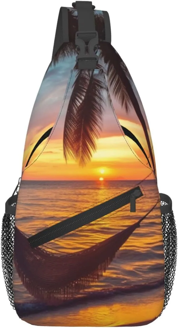 Coconut Beach Sunset Hammock Sling Backpack Cross Chest Bag Travel Crossbody Bags for Men Women Fashion Daypack